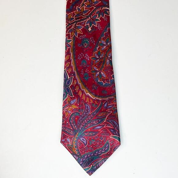 Oleg Cassini Vintage Paisley Print Mens Neck Tie Red Purple Green USA - Picture 1 of 7